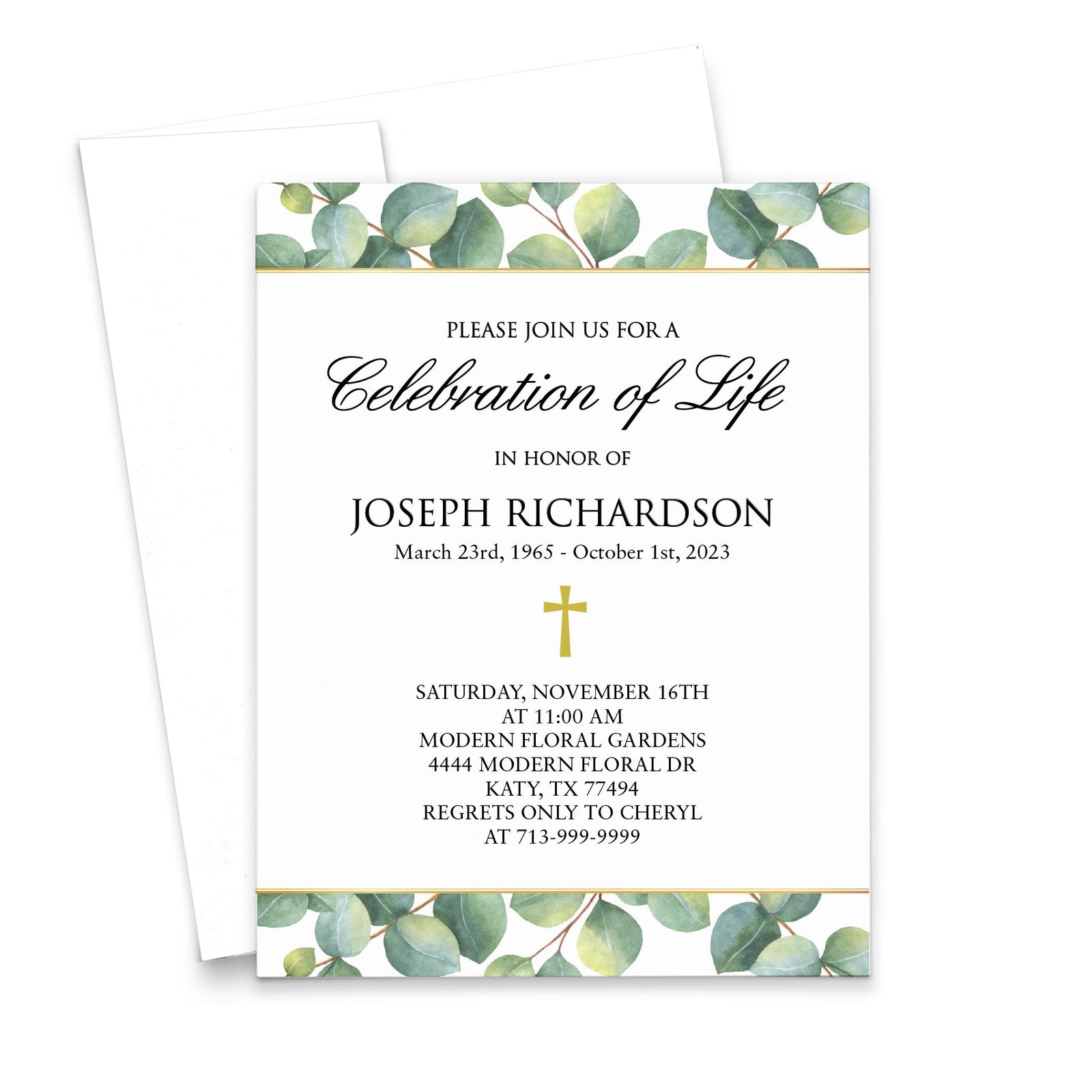 Custom Celebration Of Life Invitations With Green Leaves
