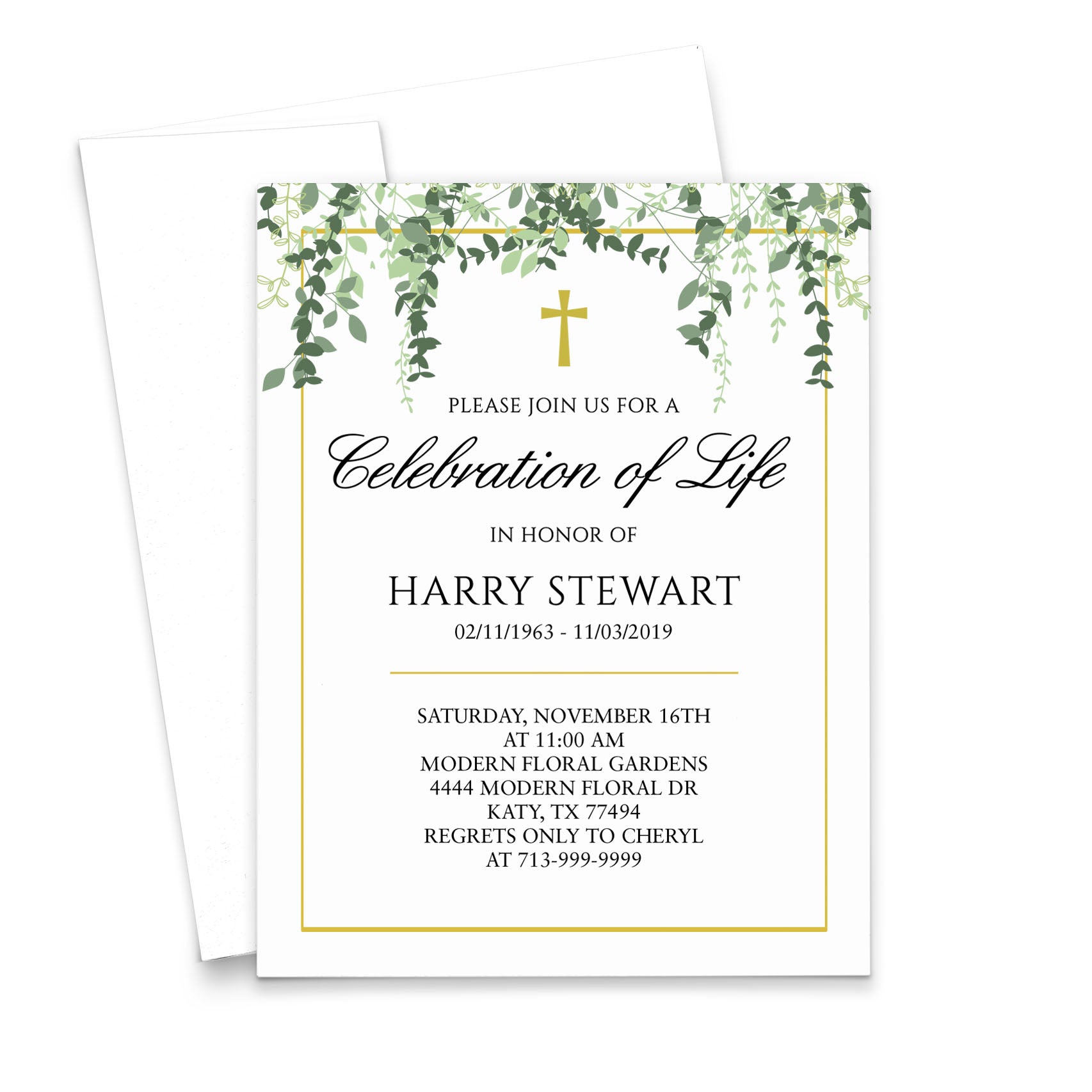 Personalised Funeral Invitations With Border Design