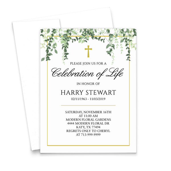 Last Rites Invitation Personalised Funeral Invitations With Border Design - Modern Pink Paper