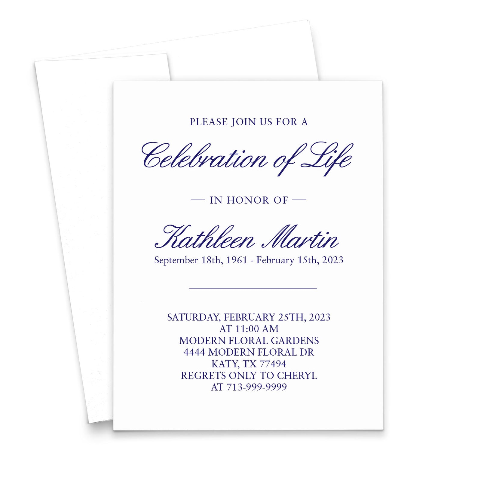Elegant Custom Funeral Announcement Invitation Card