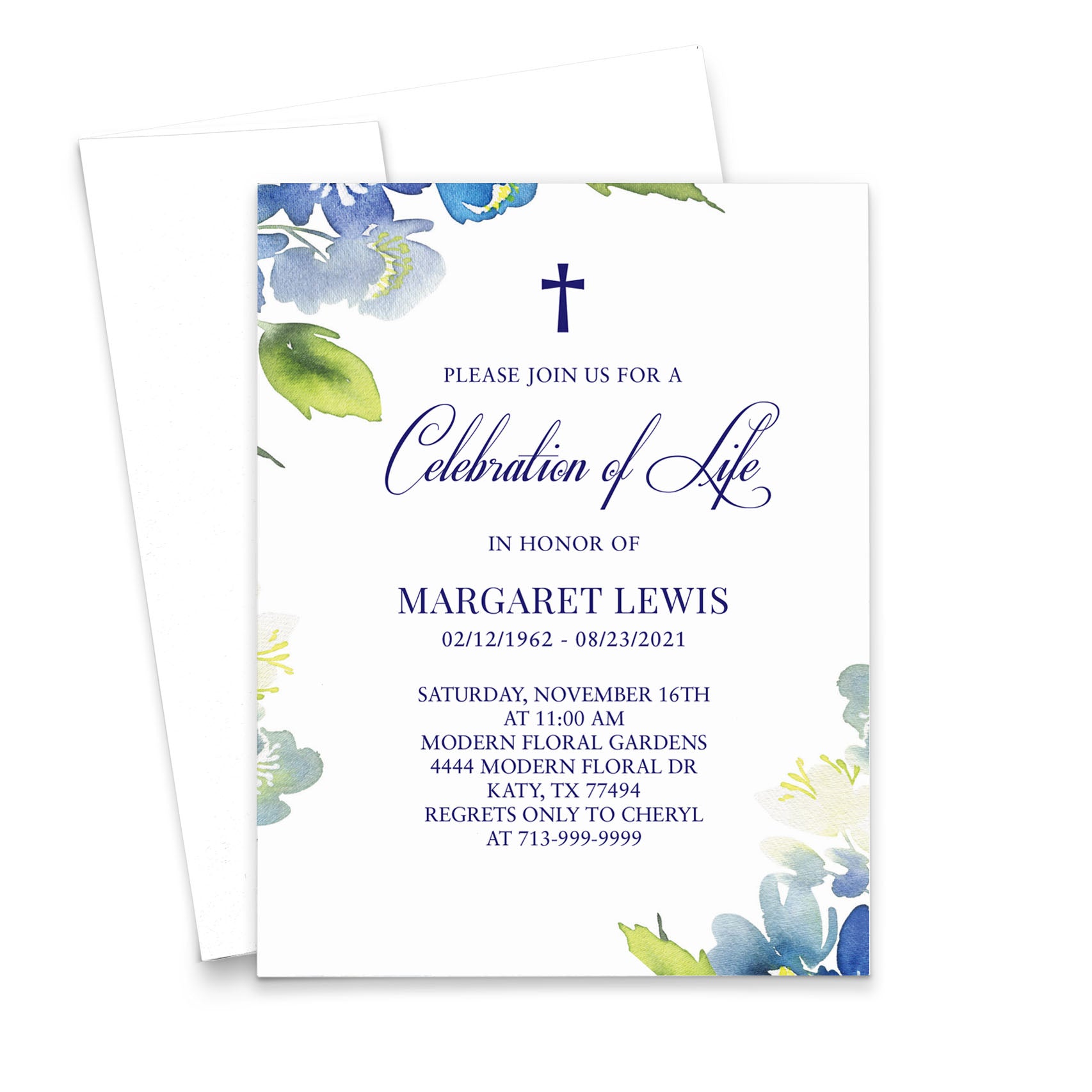 Botanical Funeral Invitation Cards With Flowers