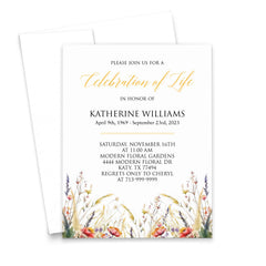 Watercolor Personalized Funeral Invitations With Wildflowers
