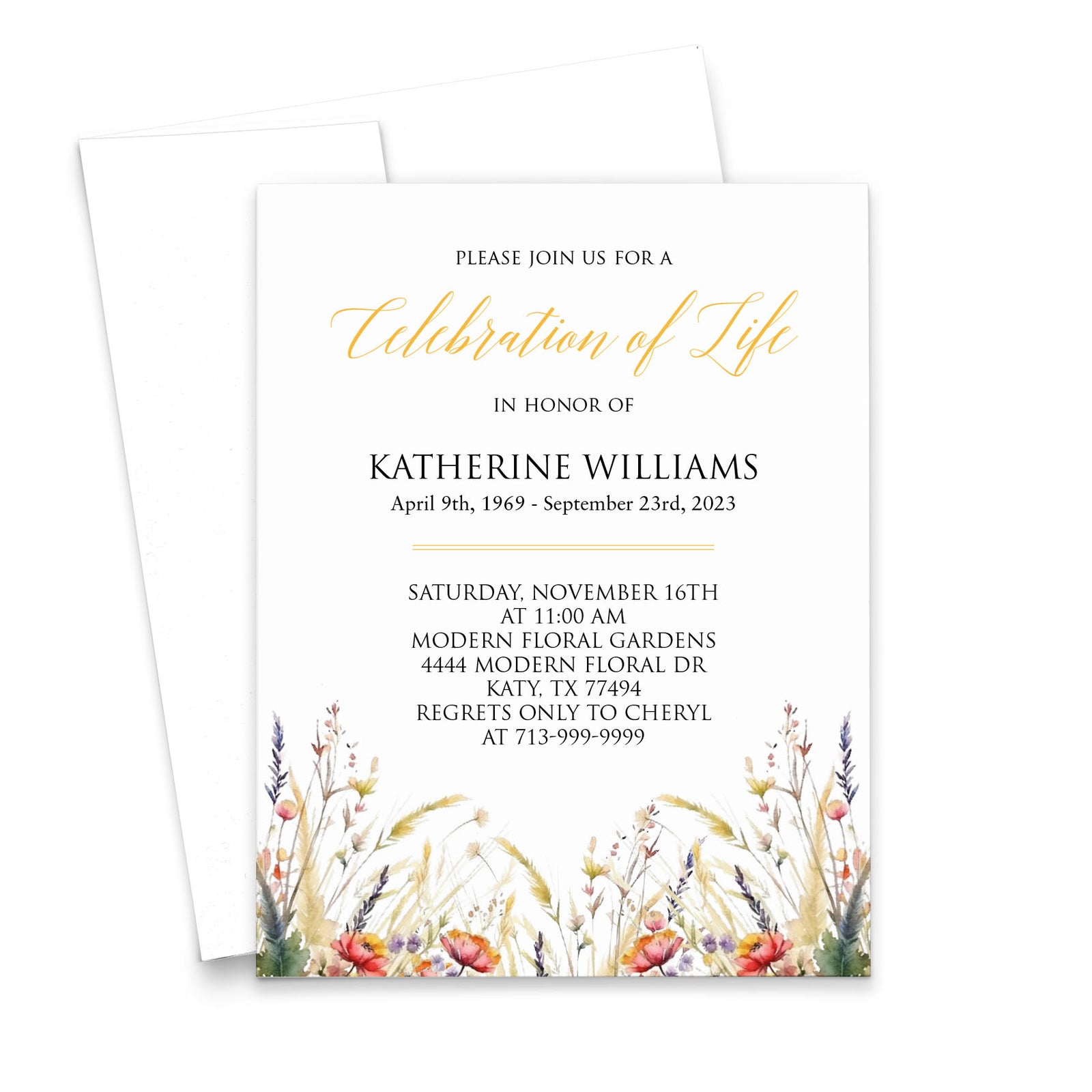 Watercolor Personalized Funeral Invitations With Wildflowers