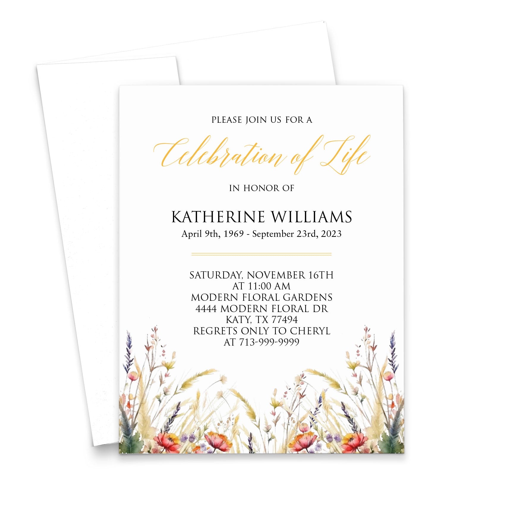 Watercolor Personalized Funeral Invitations With Wildflowers