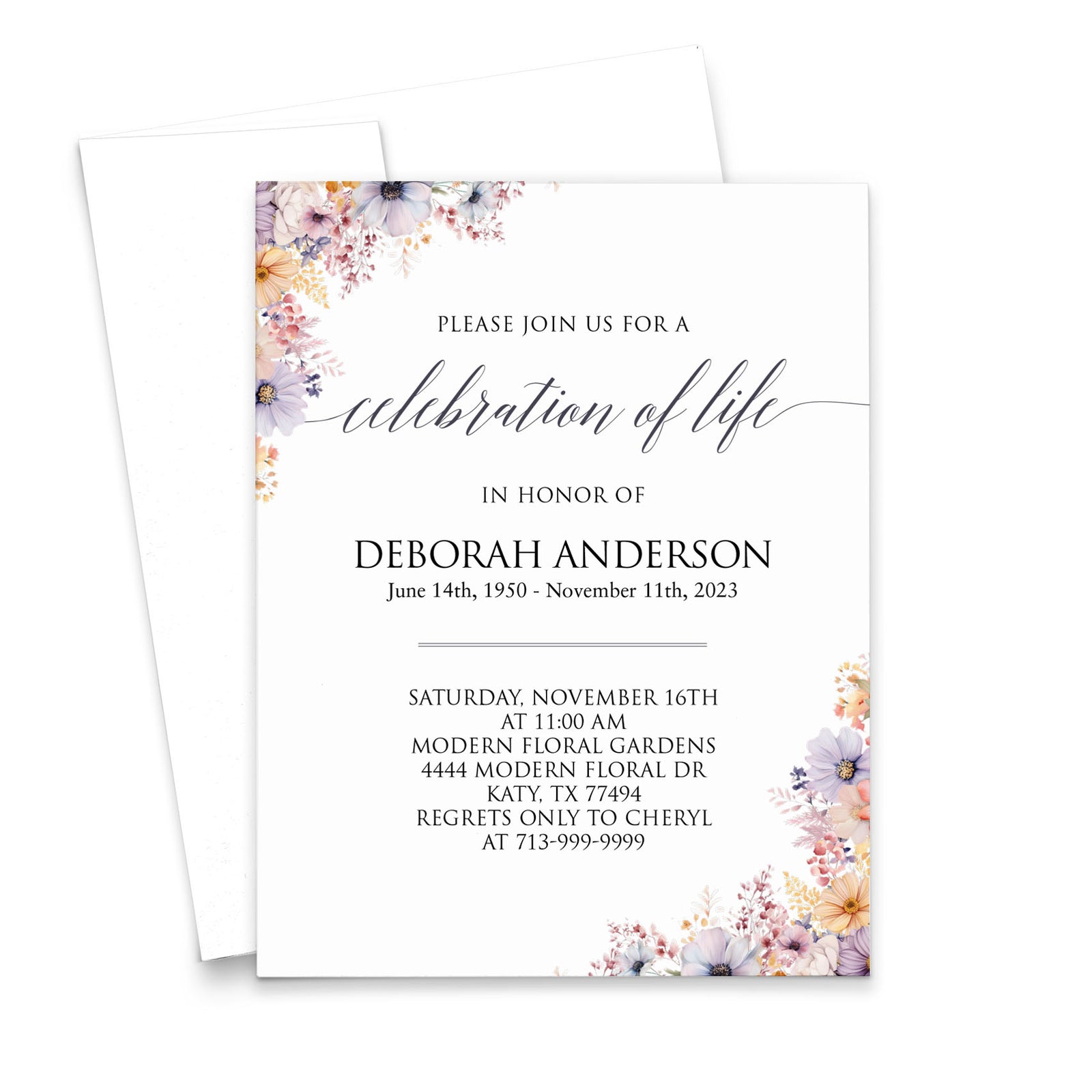Modern Floral Celebration Of Life Invitation Personalized