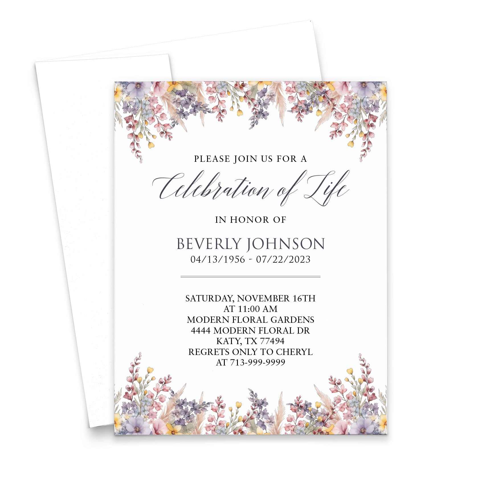 Classic Custom Funeral Announcement Cards With Florals