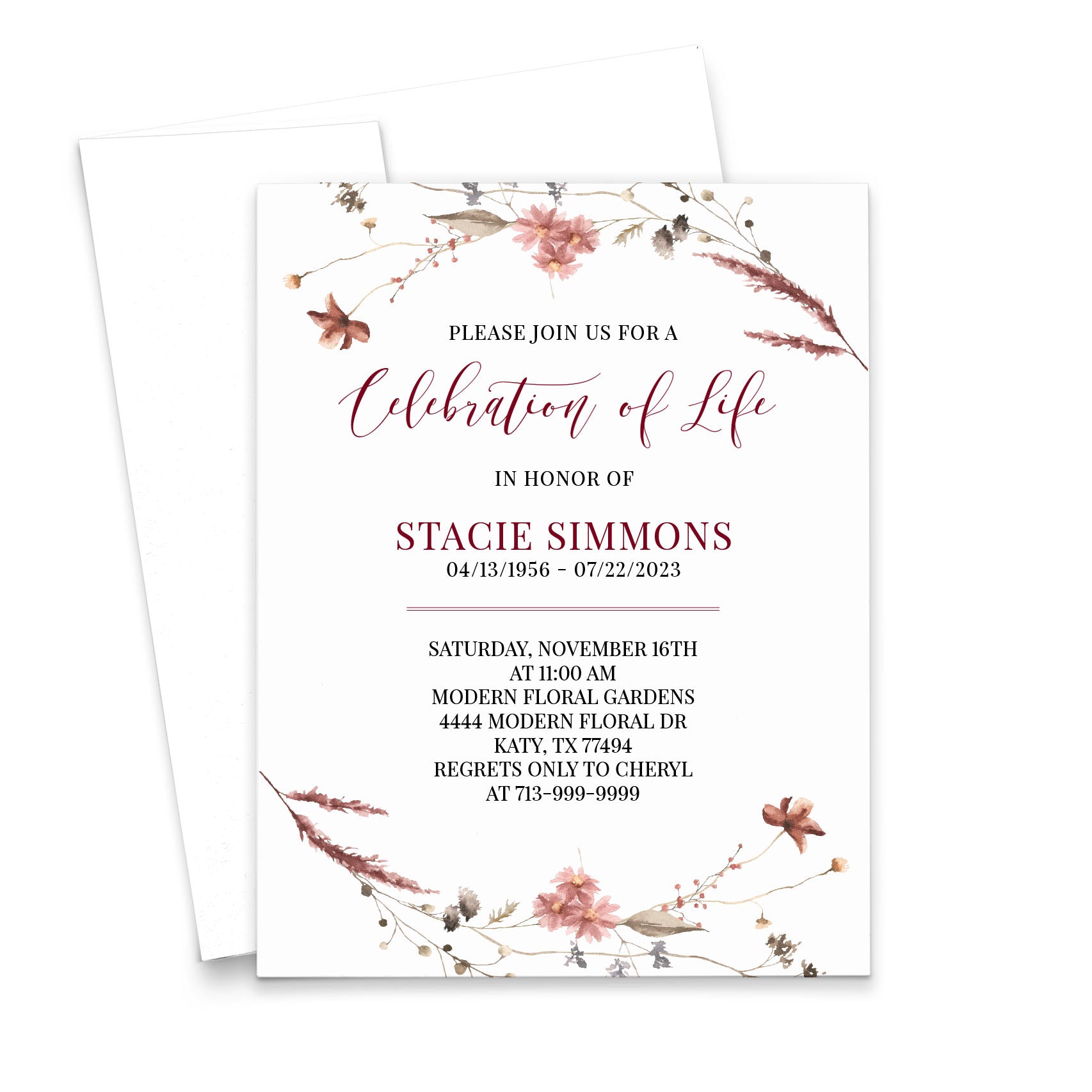 Botanical Celebration Of Life Invitations With Wreath