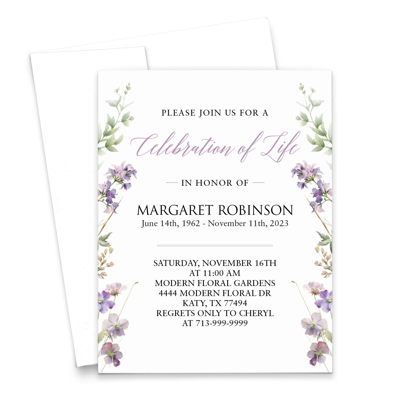 Elegant Personalized Invitations For Funeral With Lavender