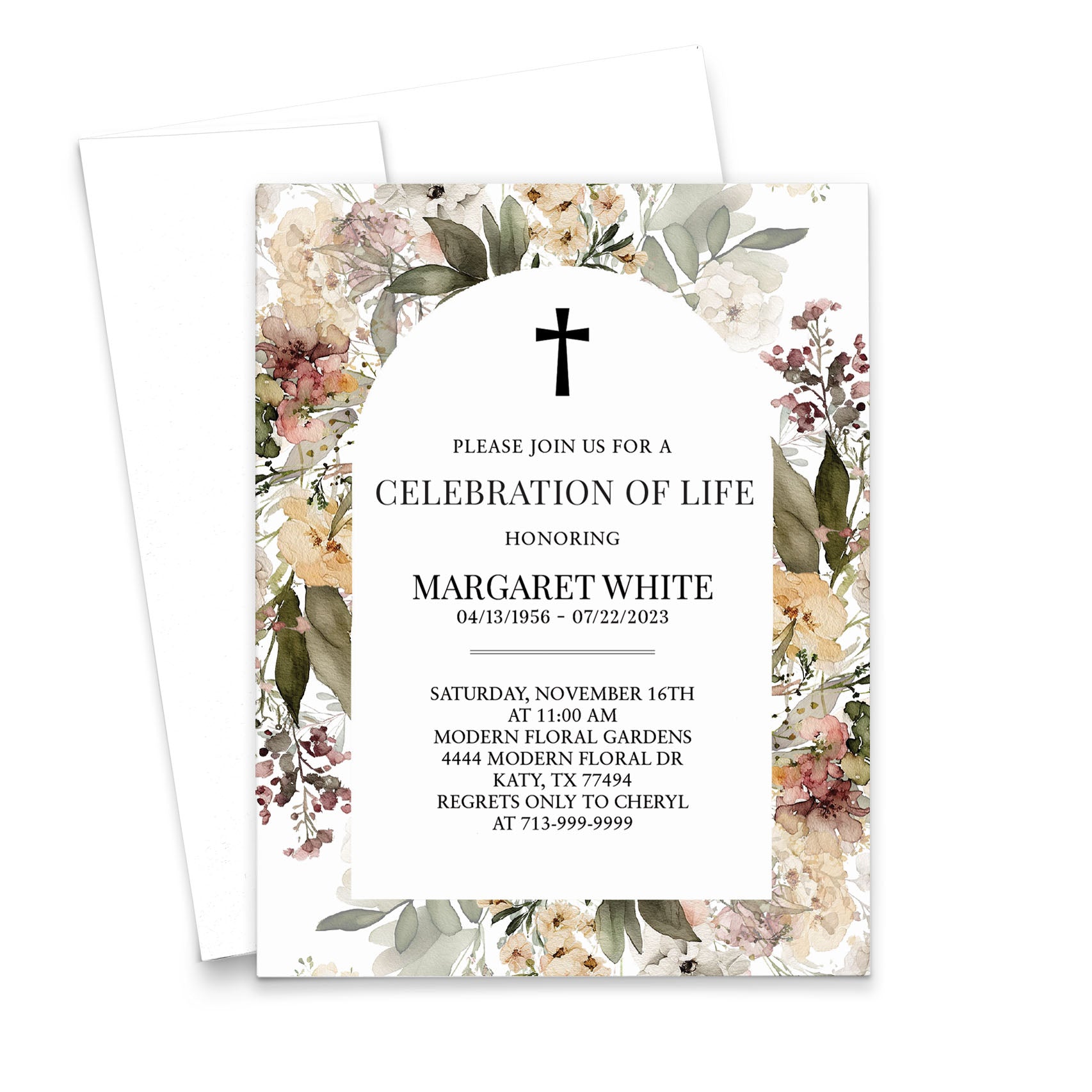 Personalized Memorial Service Invitation With Flowers