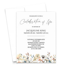 Rustic Personalised Funeral Invitations With Wildflowers