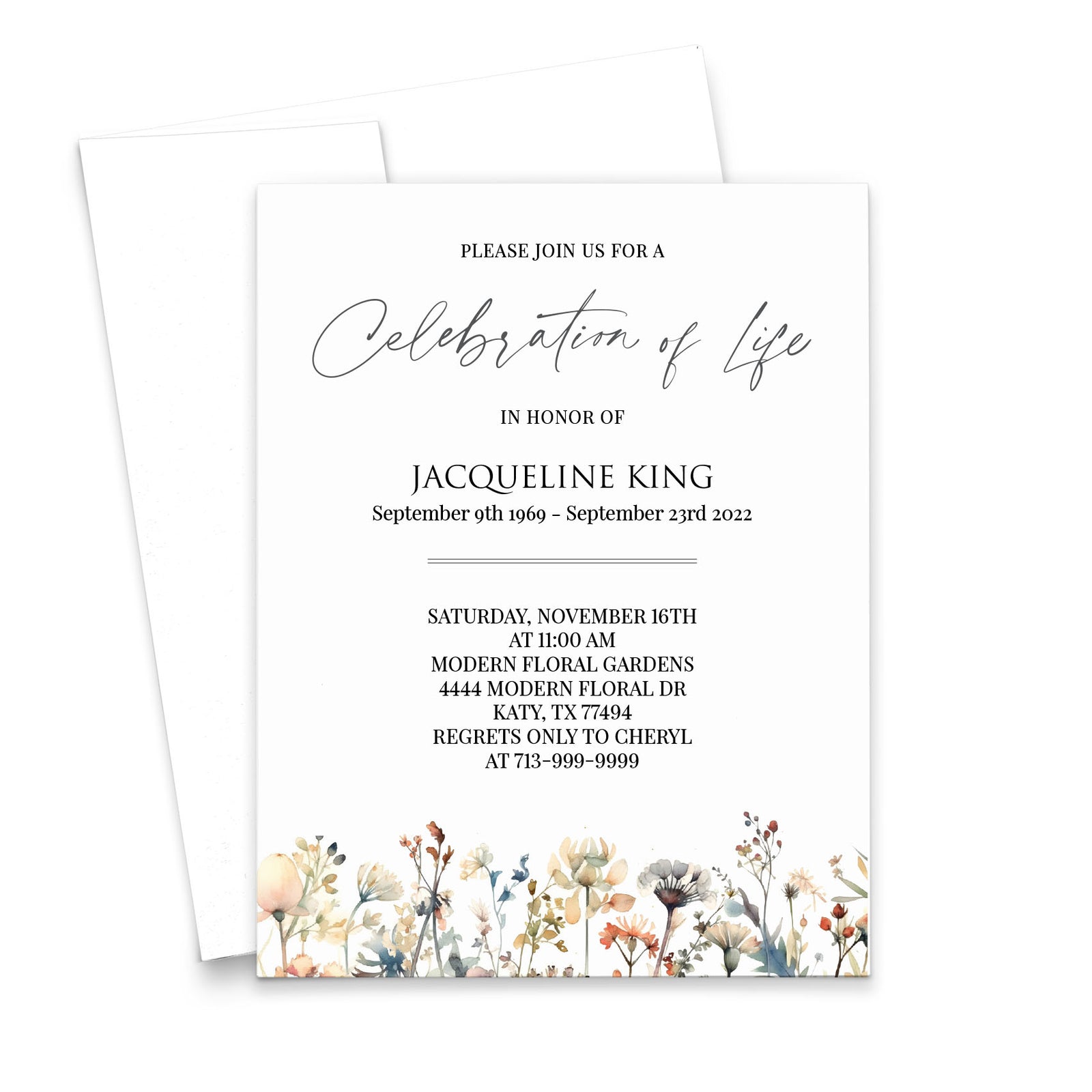 Rustic Personalised Funeral Invitations With Wildflowers