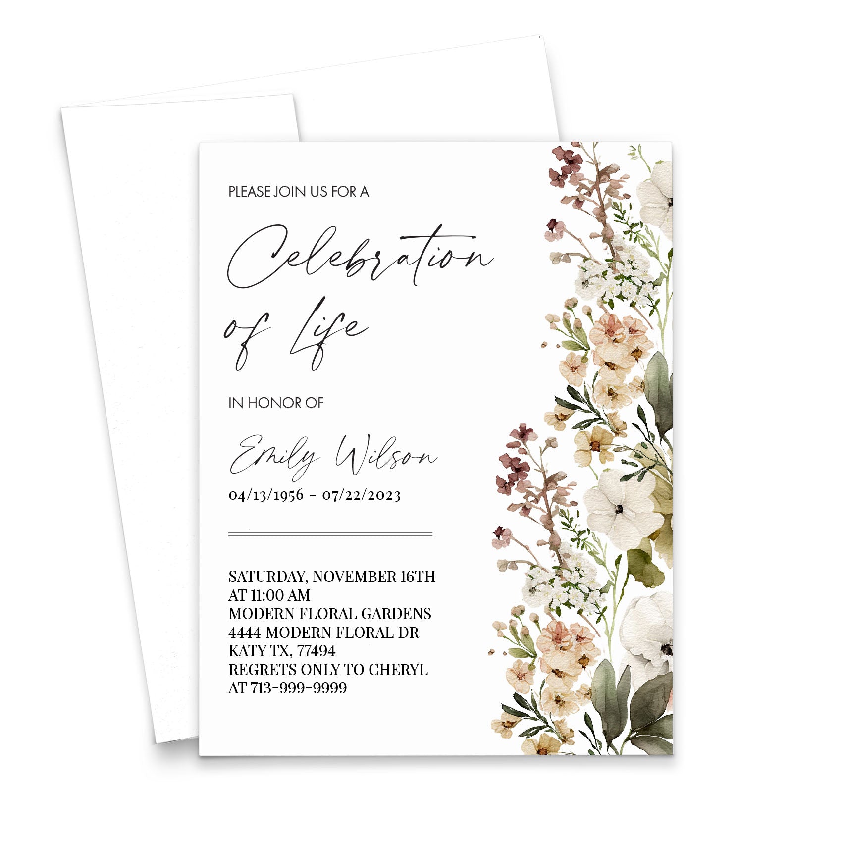 Contemporary Funeral Announcement Invitation Personalized