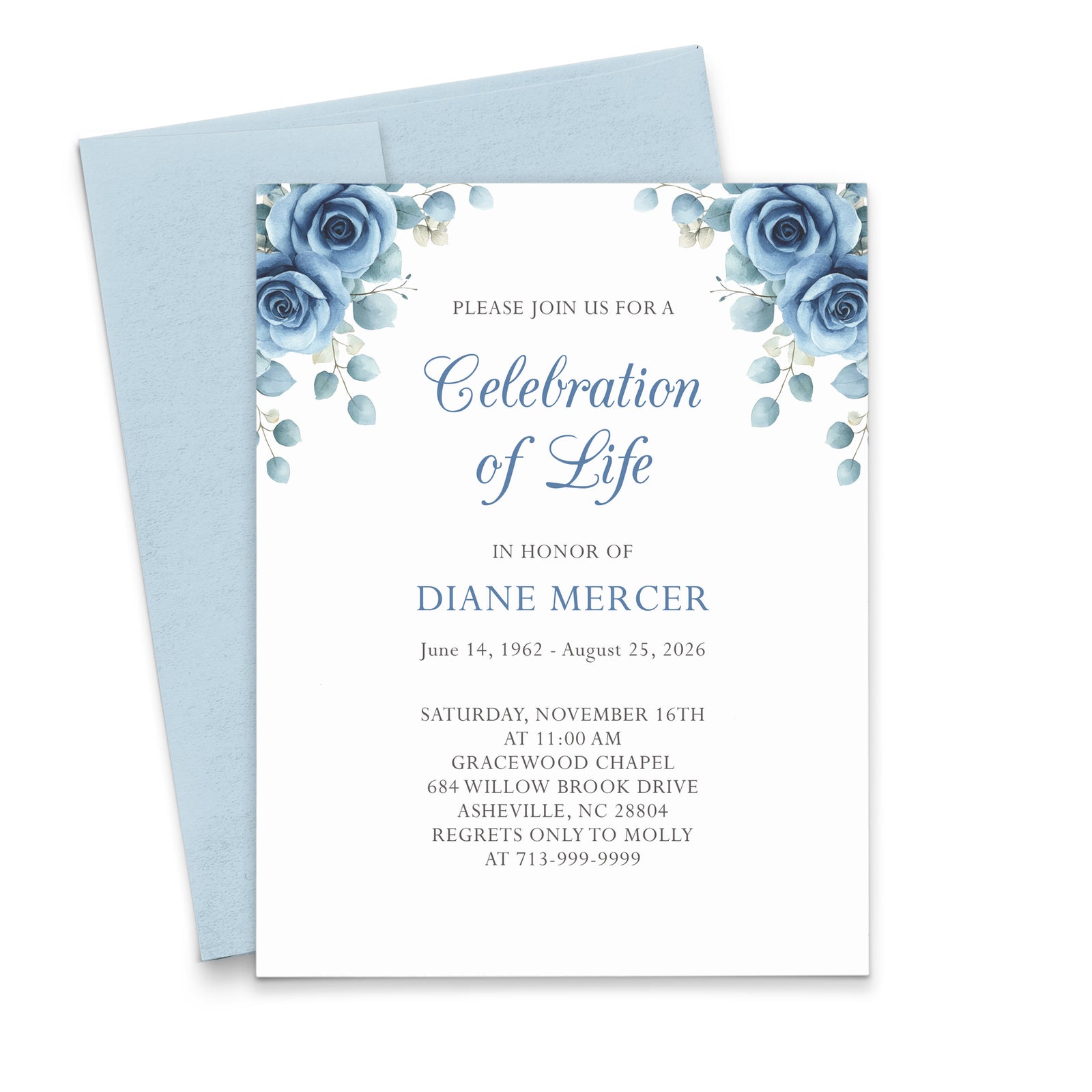 Blue Rose Celebration Of Life Invitations