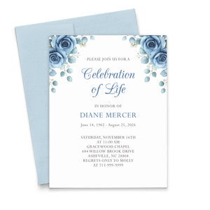 Blue Rose Celebration Of Life Invitations