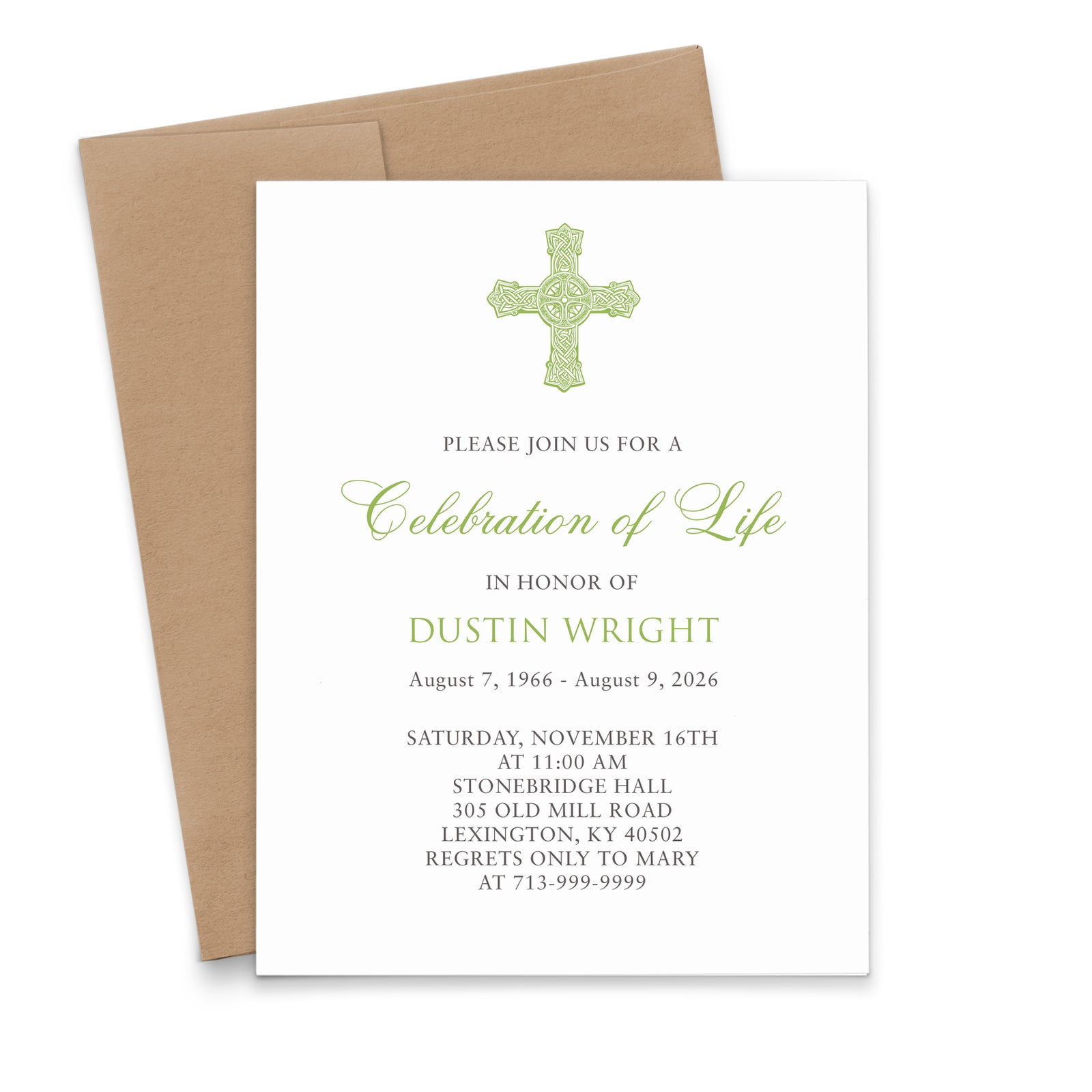 Green Cross Celebration Of Life Invitations