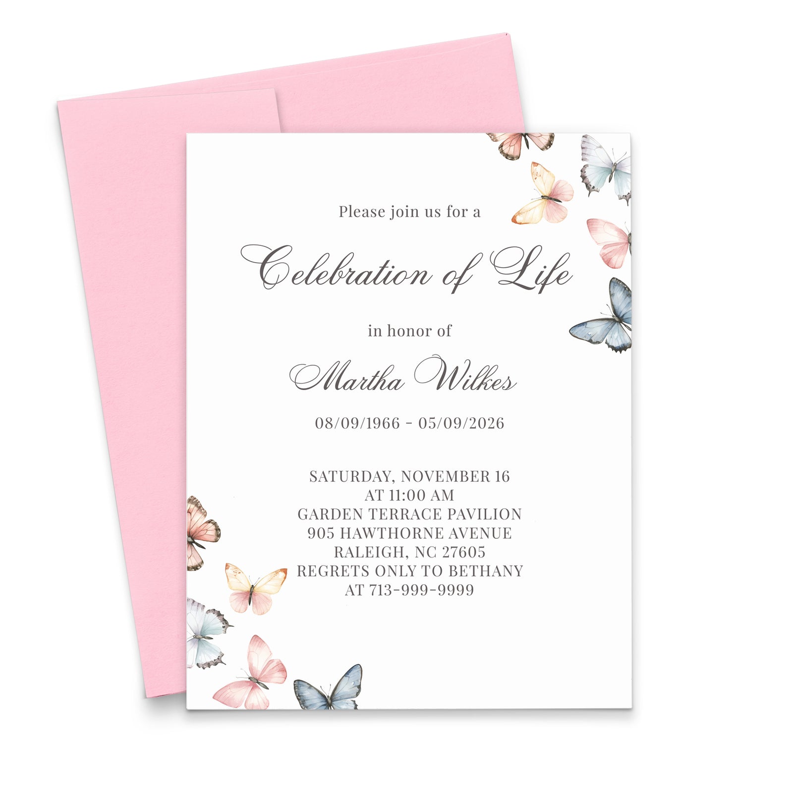Pastel Butterfly Memorial Service Invitations