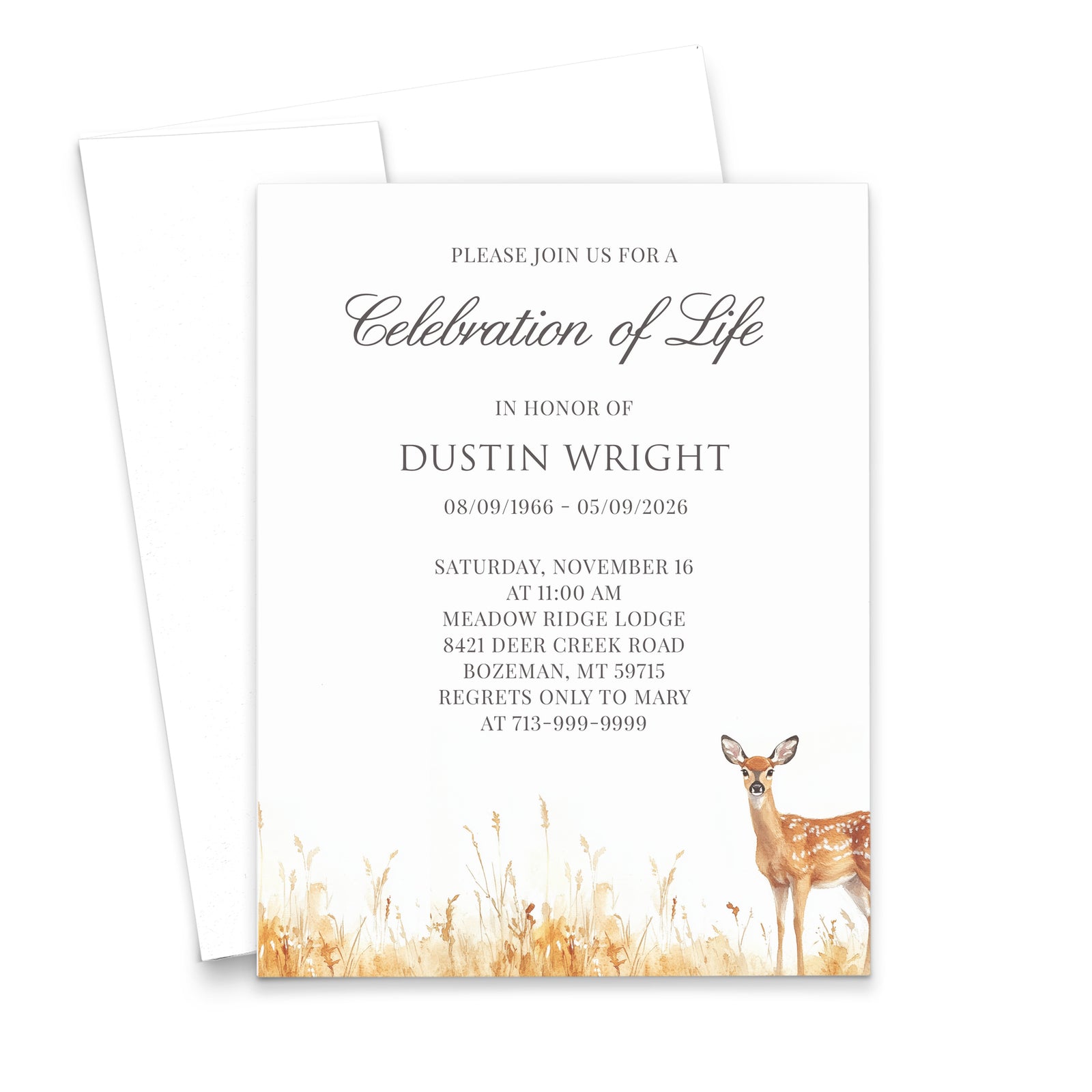 Watercolor Deer Funeral Invitations Personalized