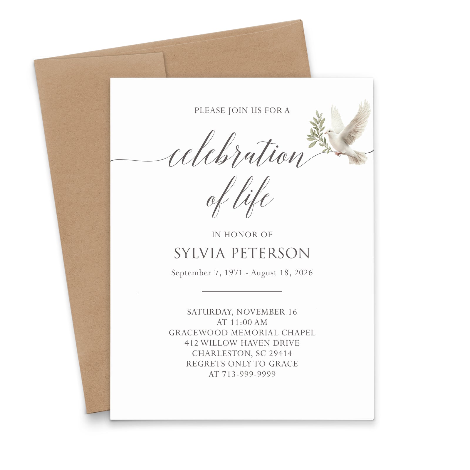 White Dove Celebration Of Life Invitations