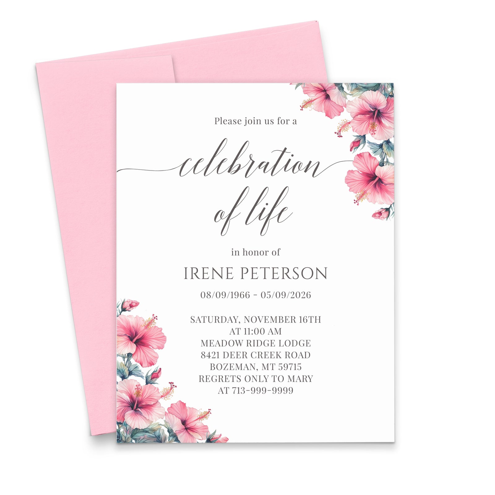Pink Hibiscus Celebration Of Life Invitations