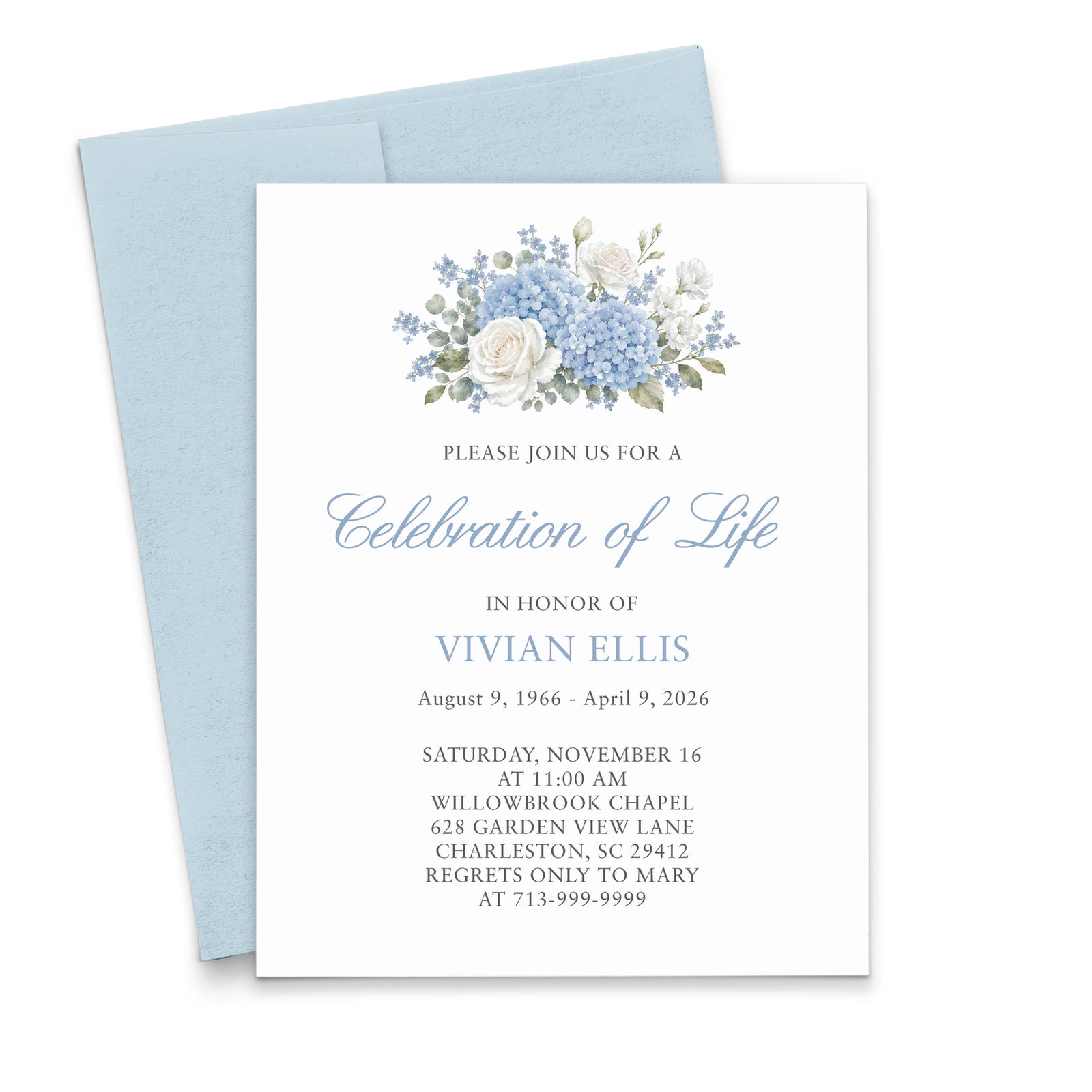 Hydrangea And Rose Memorial Service Invitations