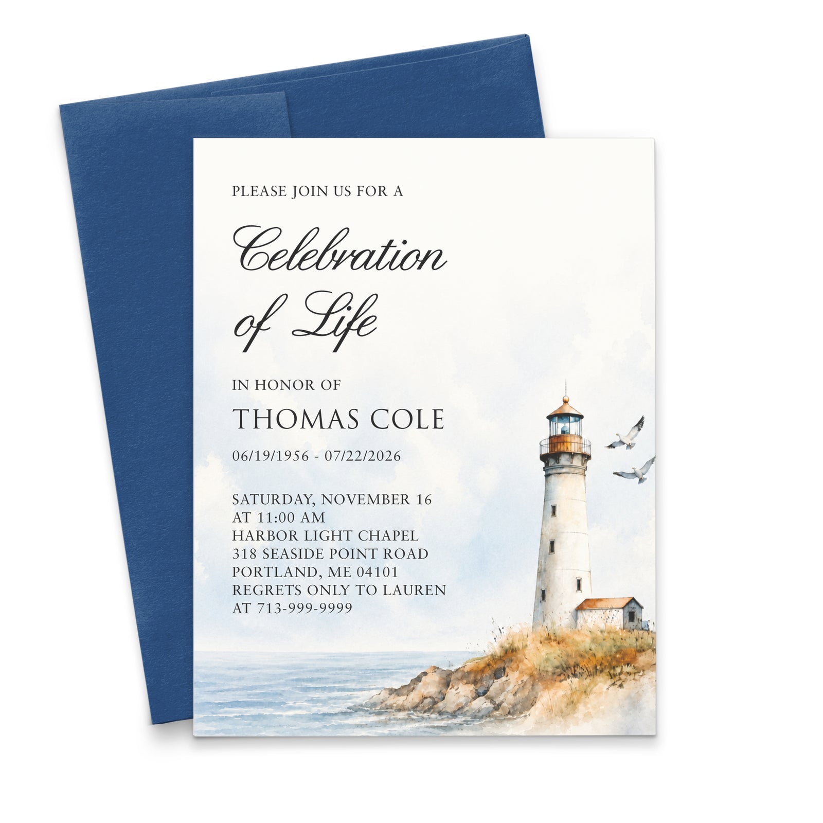 Coastal Lighthouse Celebration Of Life Invitations