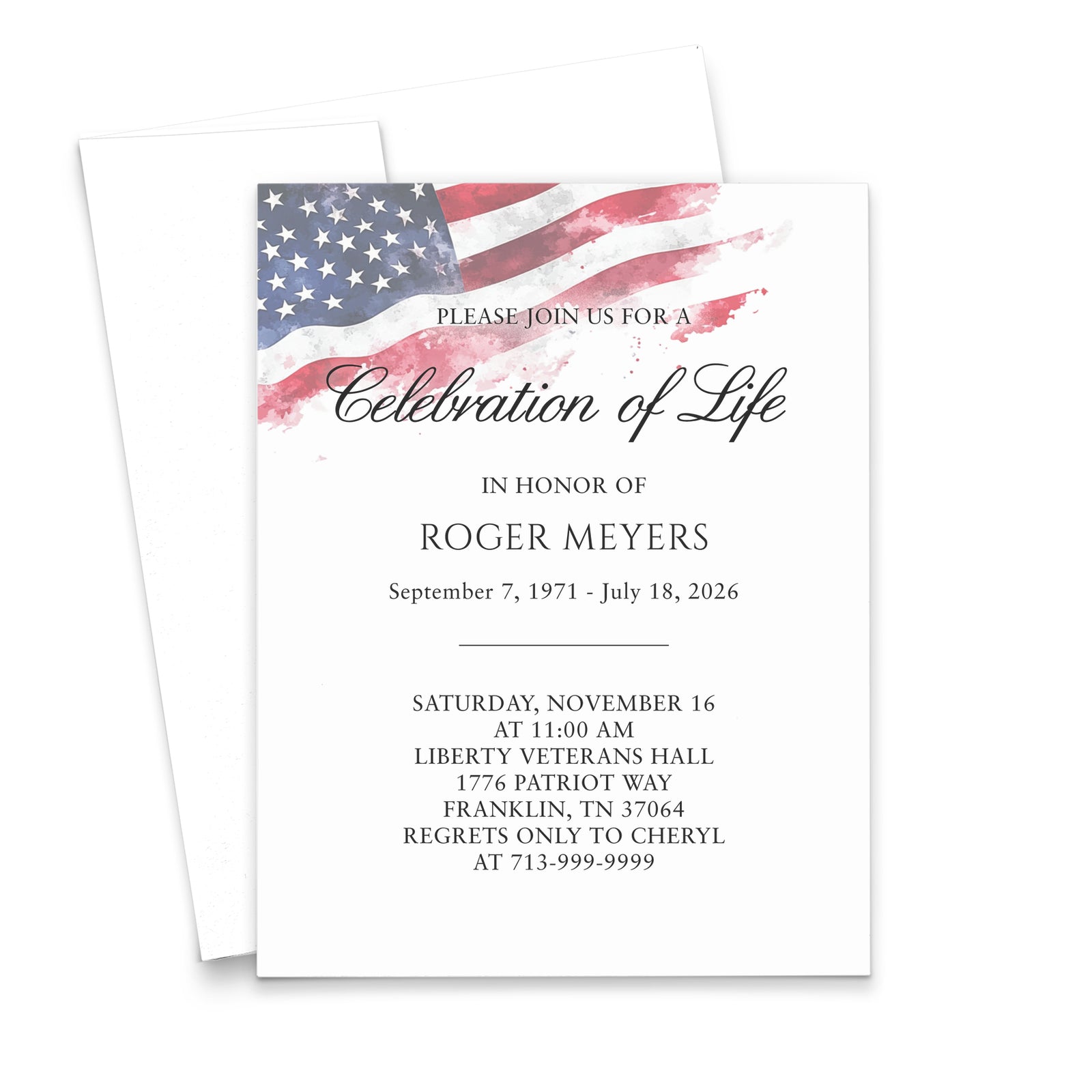American Flag Patriotic Funeral Invitations