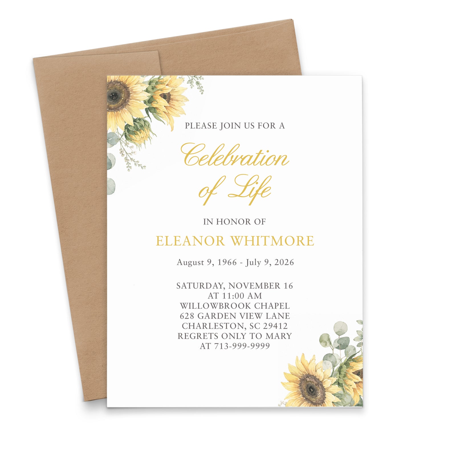 Sunflower Celebration Of Life Invitations