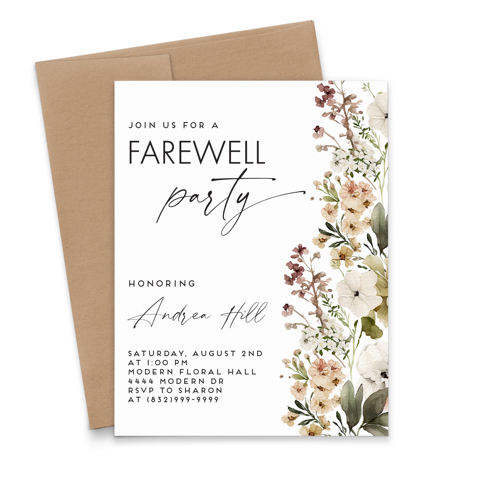 Custom Elegant Farewell Party Invitations With Flowers