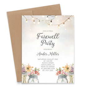 Rustic Farewell Party Invitation With Mason Jars - Modern Pink Paper