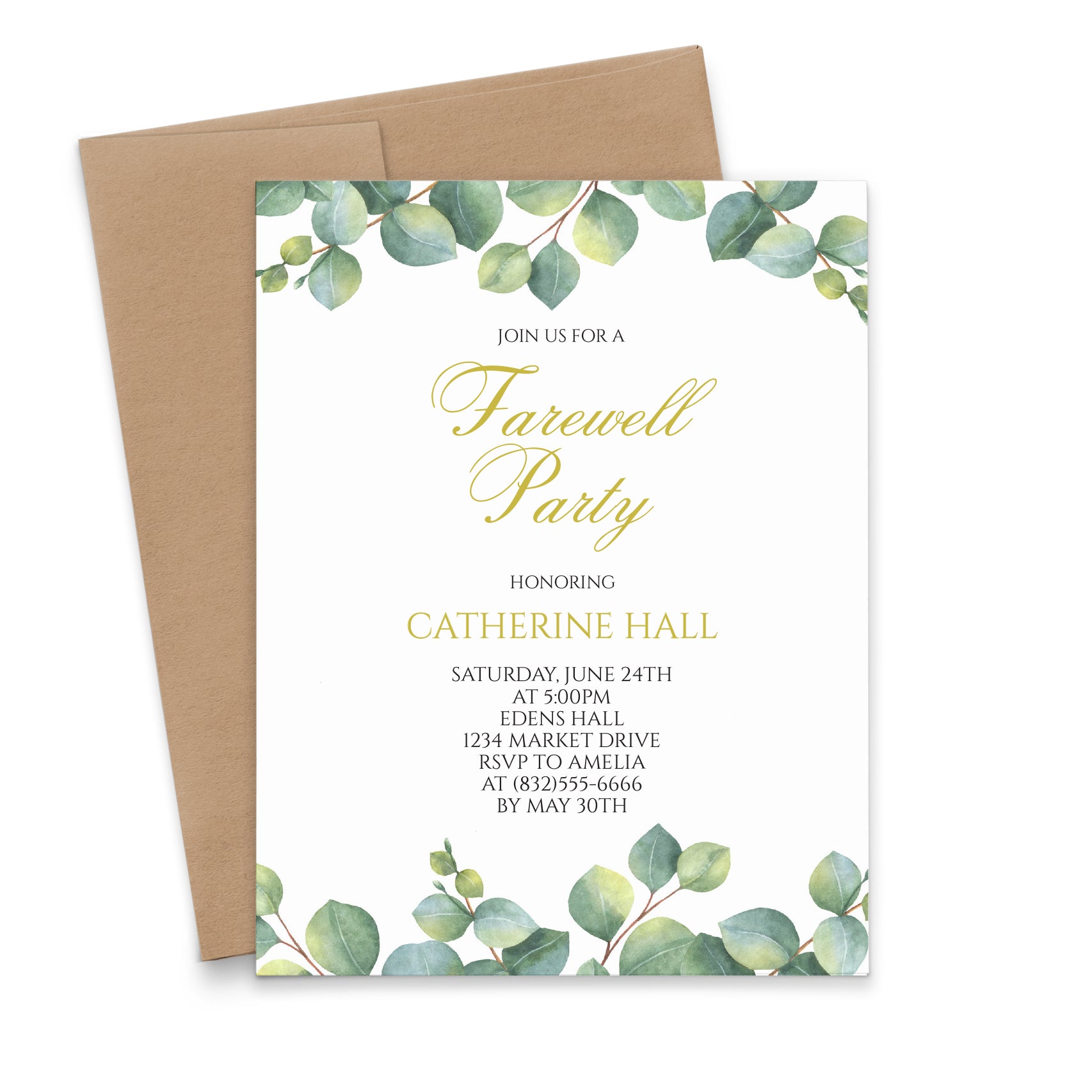 Classy Going Away Party Invitations With Greenery