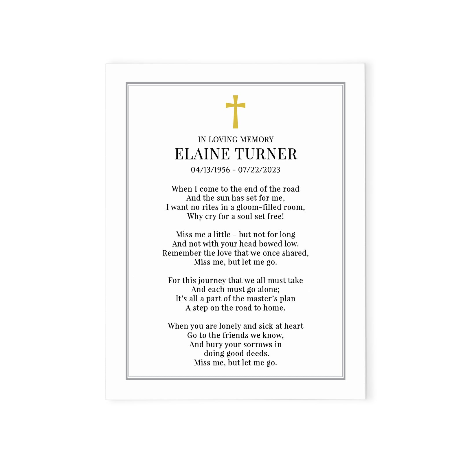 Classic Personalized Funeral Prayer Cards With Border