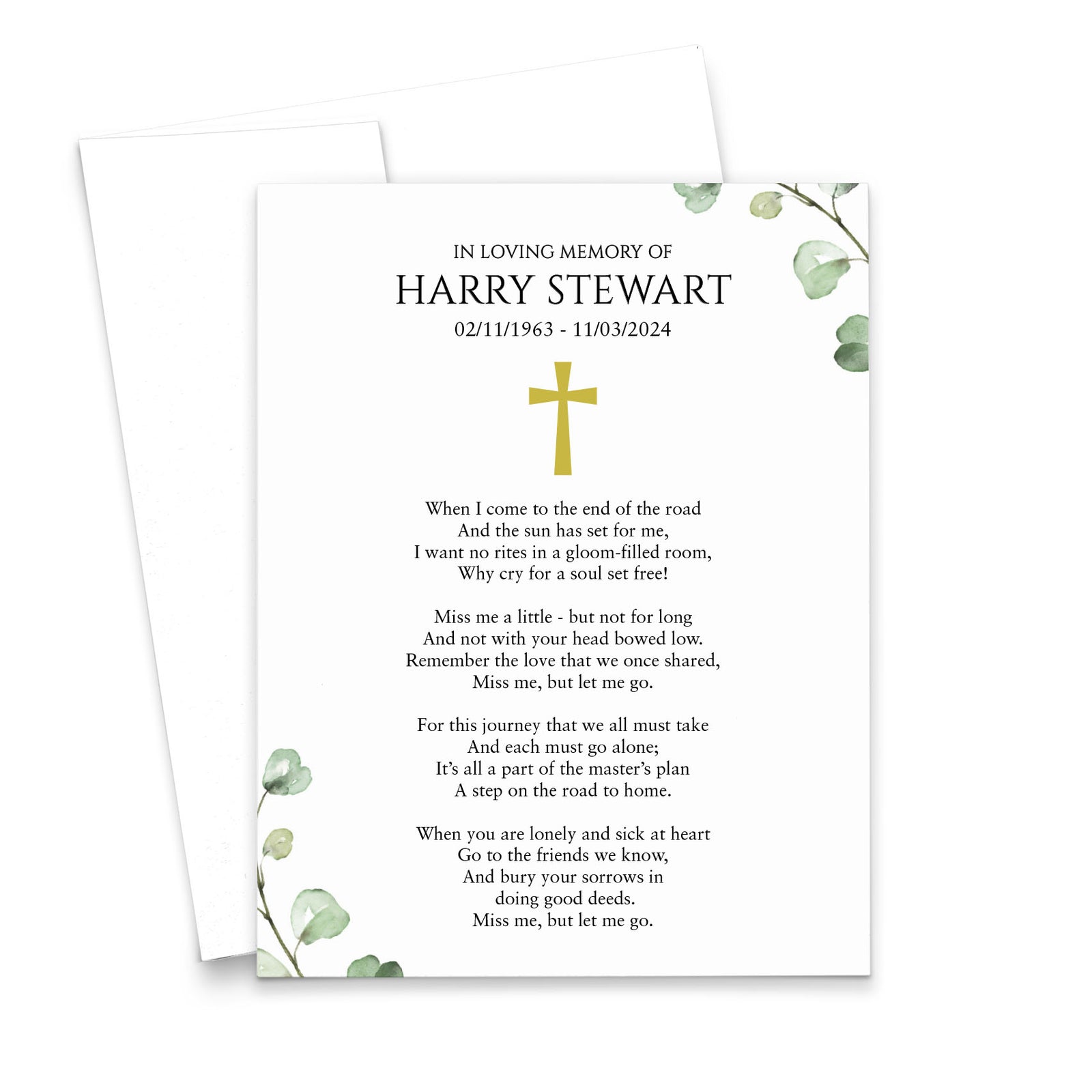 Personalized Prayer Cards For Funeral With Greenery