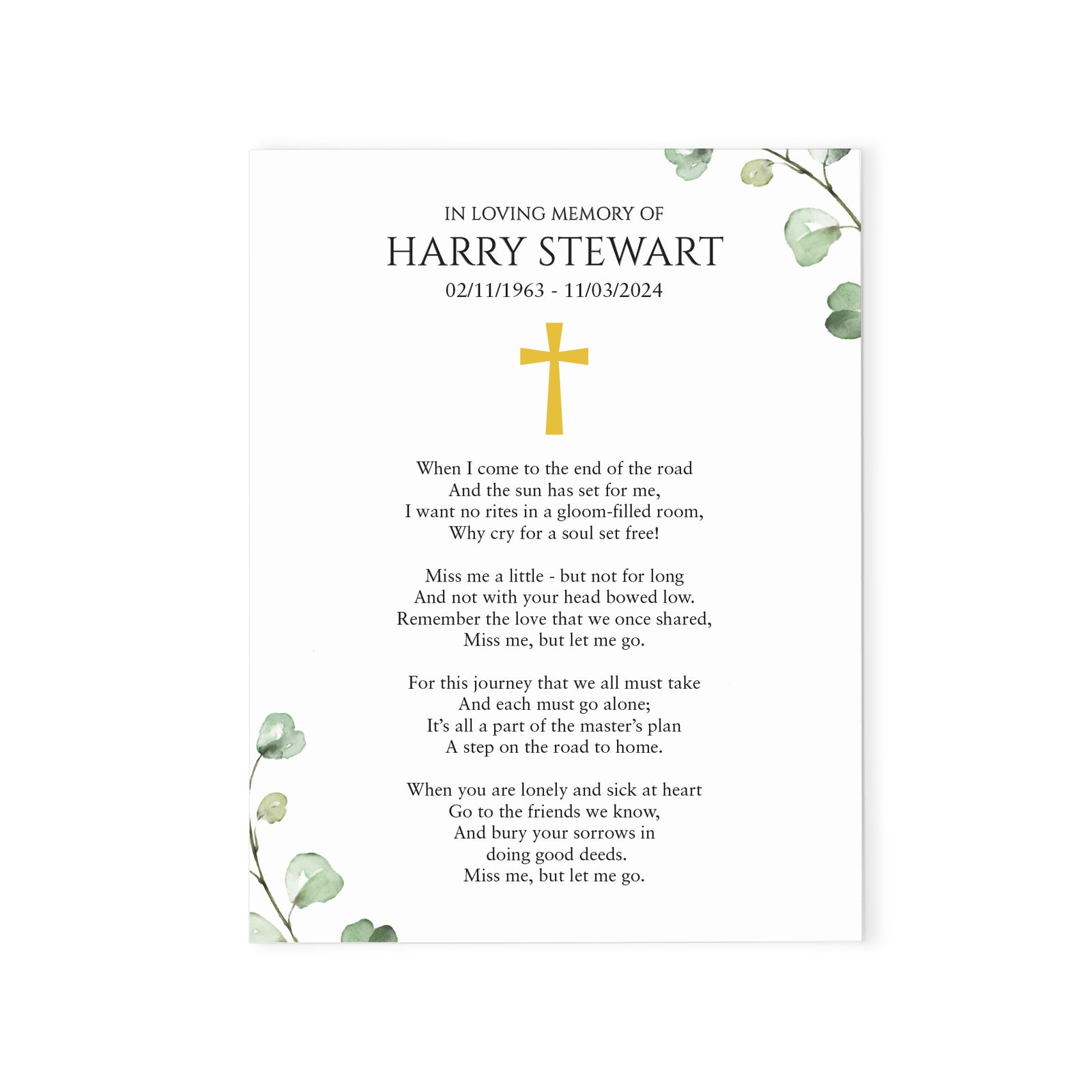Personalized Prayer Cards For Funeral With Greenery