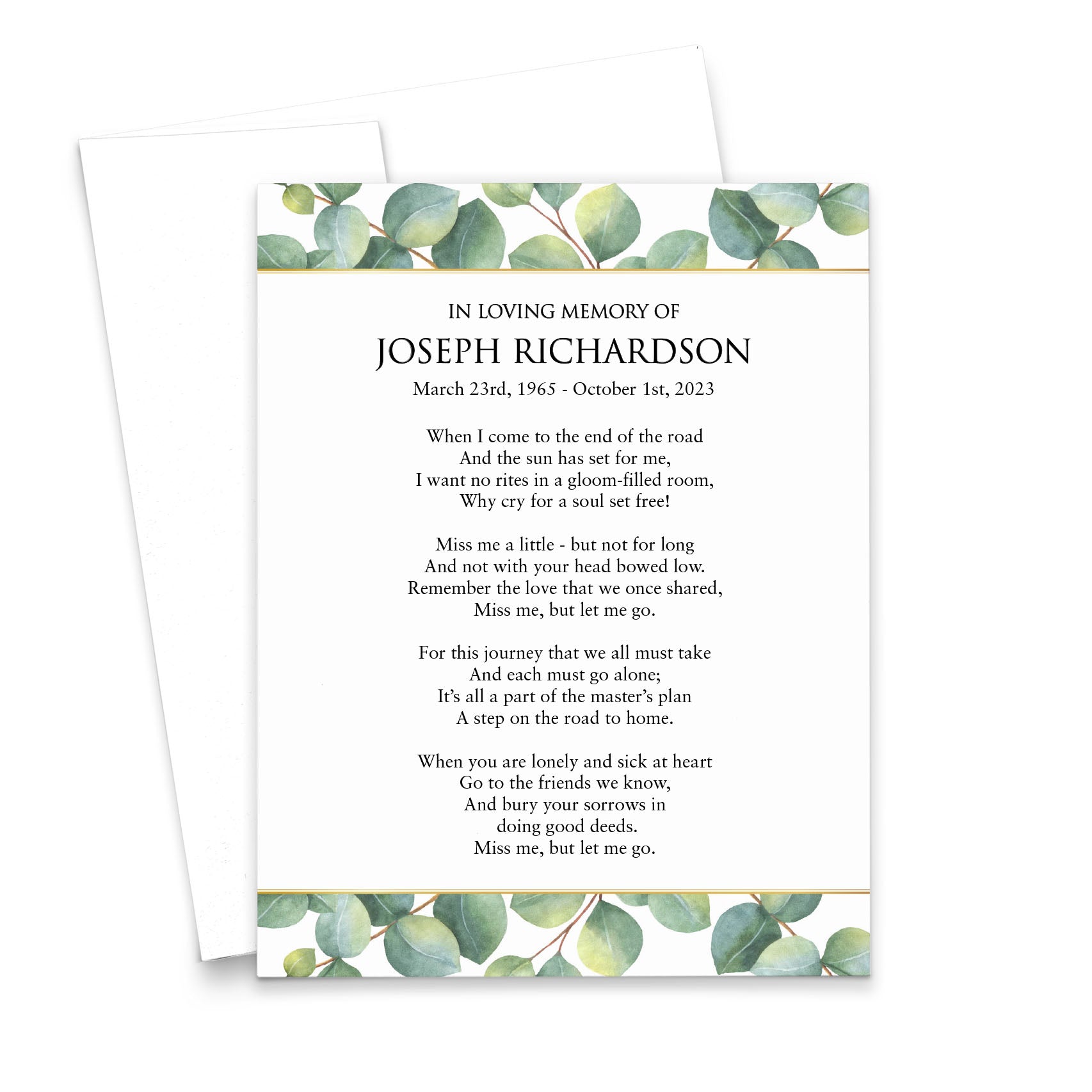 Elegant Botanical Custom Prayer Cards For Funeral