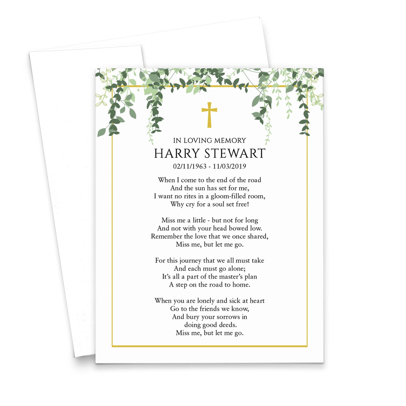 Greenery Personalized Prayer Cards With Gold Border