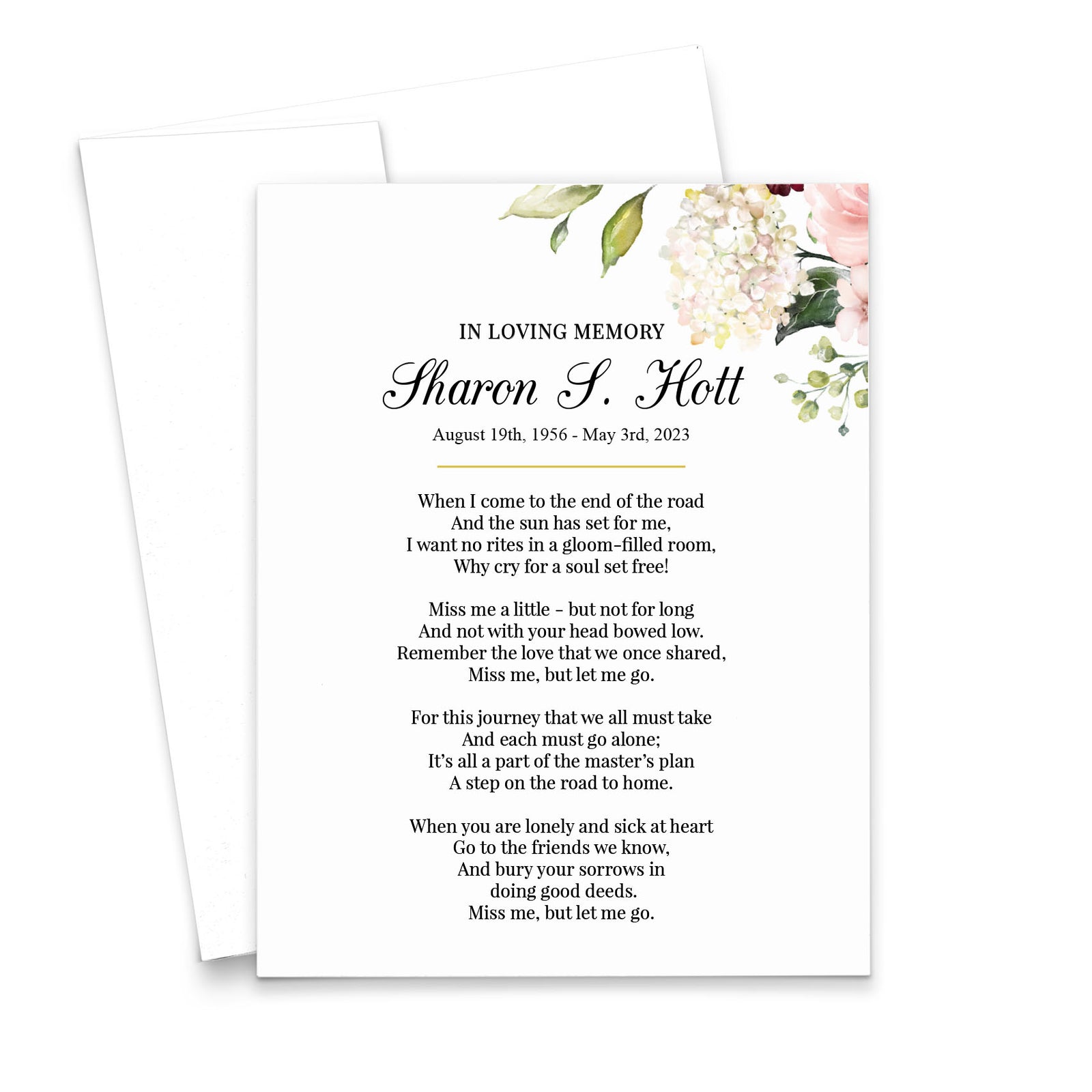 Watercolor Celebration Of Life Prayer Cards With Florals