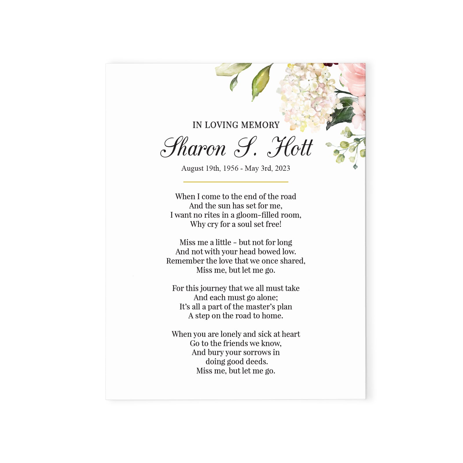 Watercolor Celebration Of Life Prayer Cards With Florals