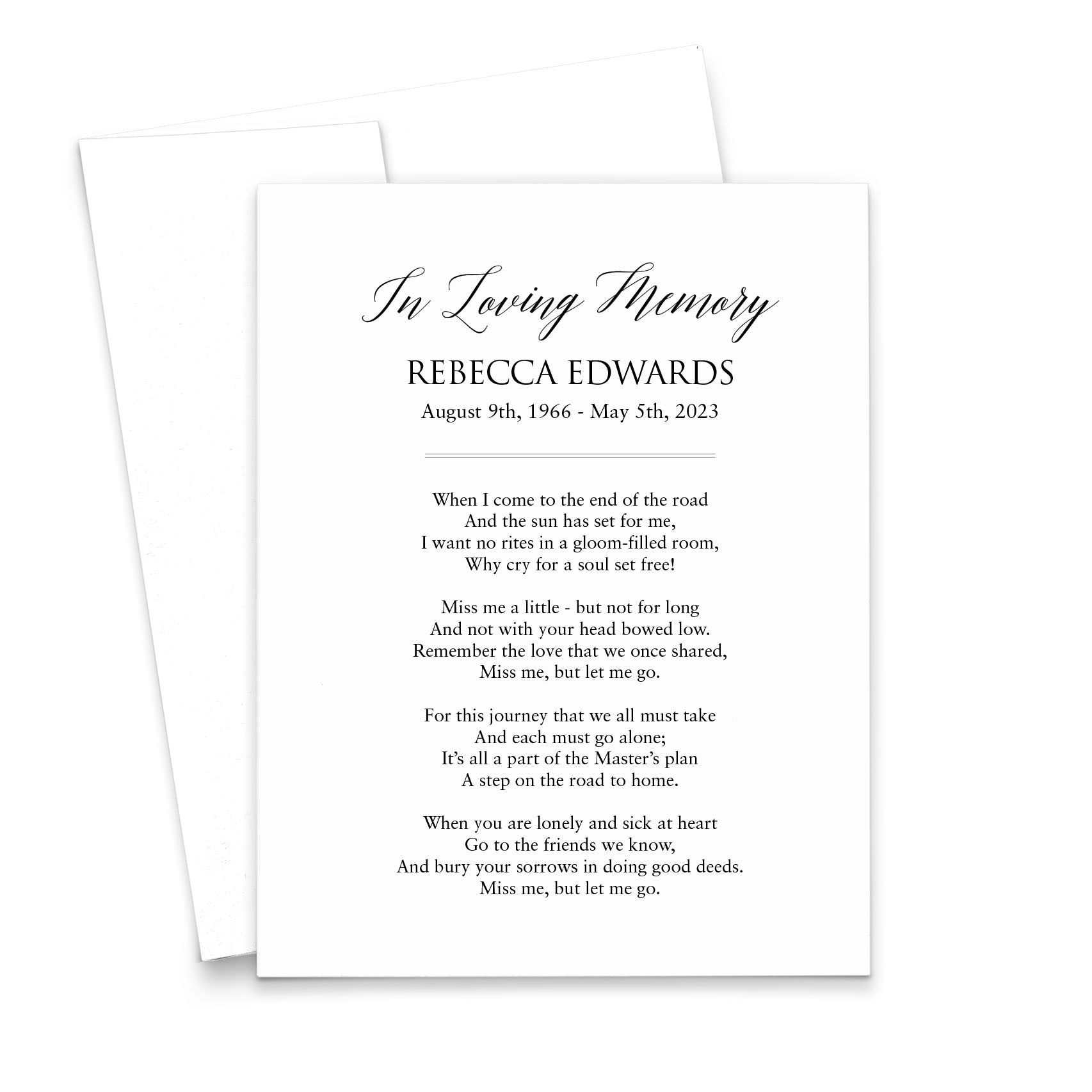 Simple Celebration Of Life Prayer Cards Personalized