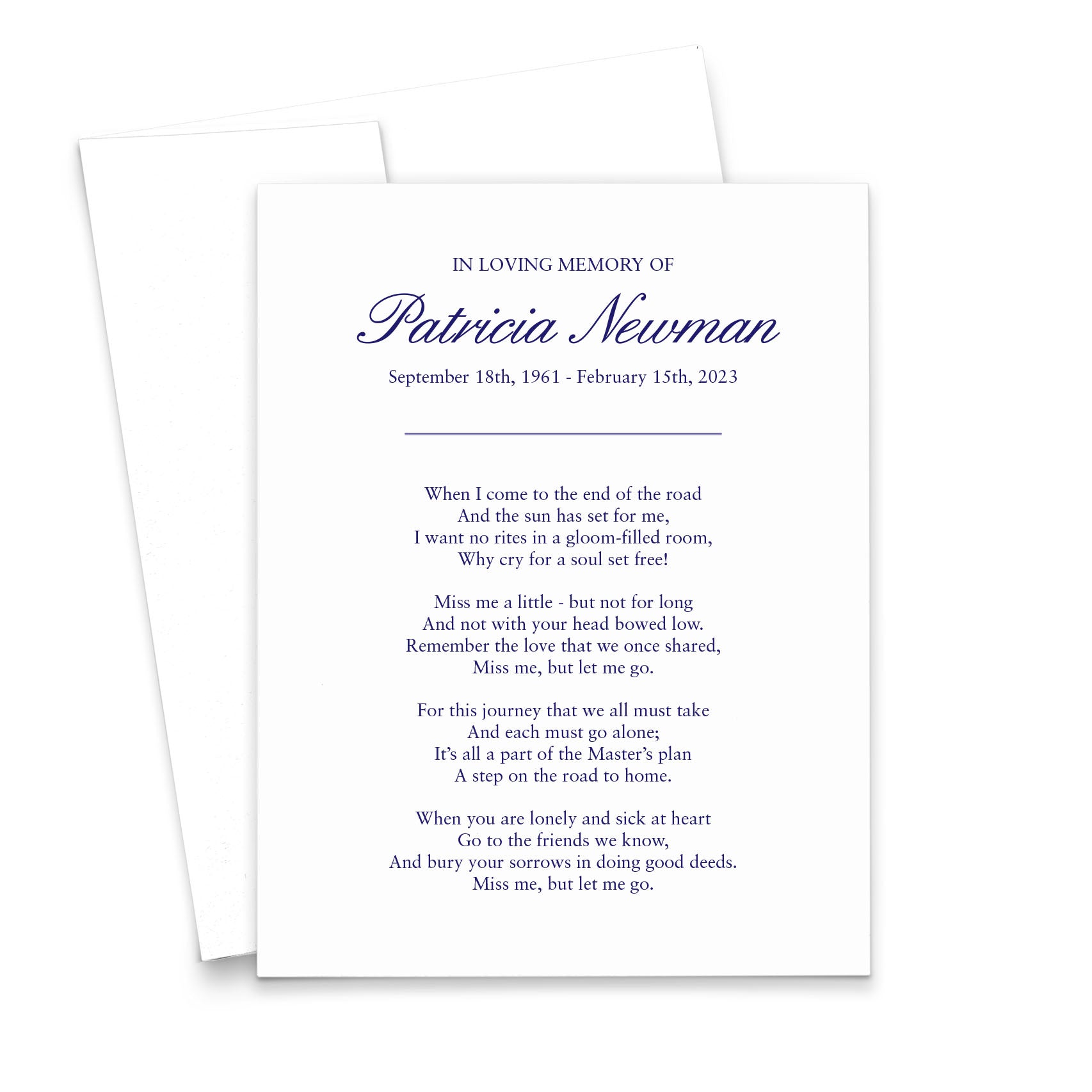 Classy Memorial Prayer Cards For Celebration Of Life