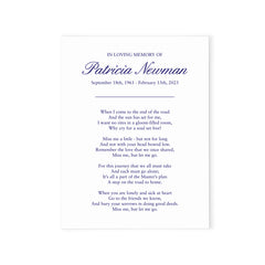 Classy Memorial Prayer Cards For Celebration Of Life