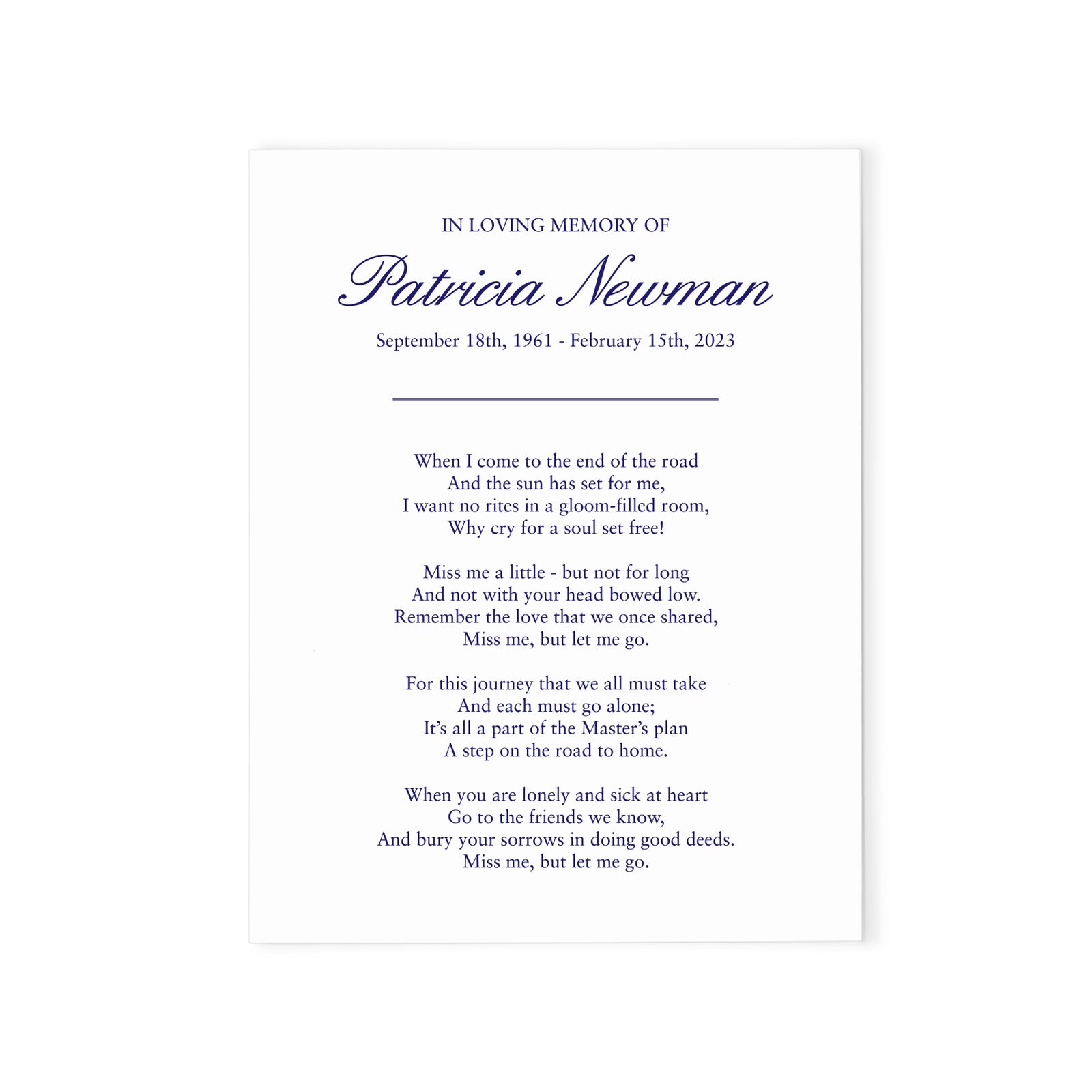 Classy Memorial Prayer Cards For Celebration Of Life