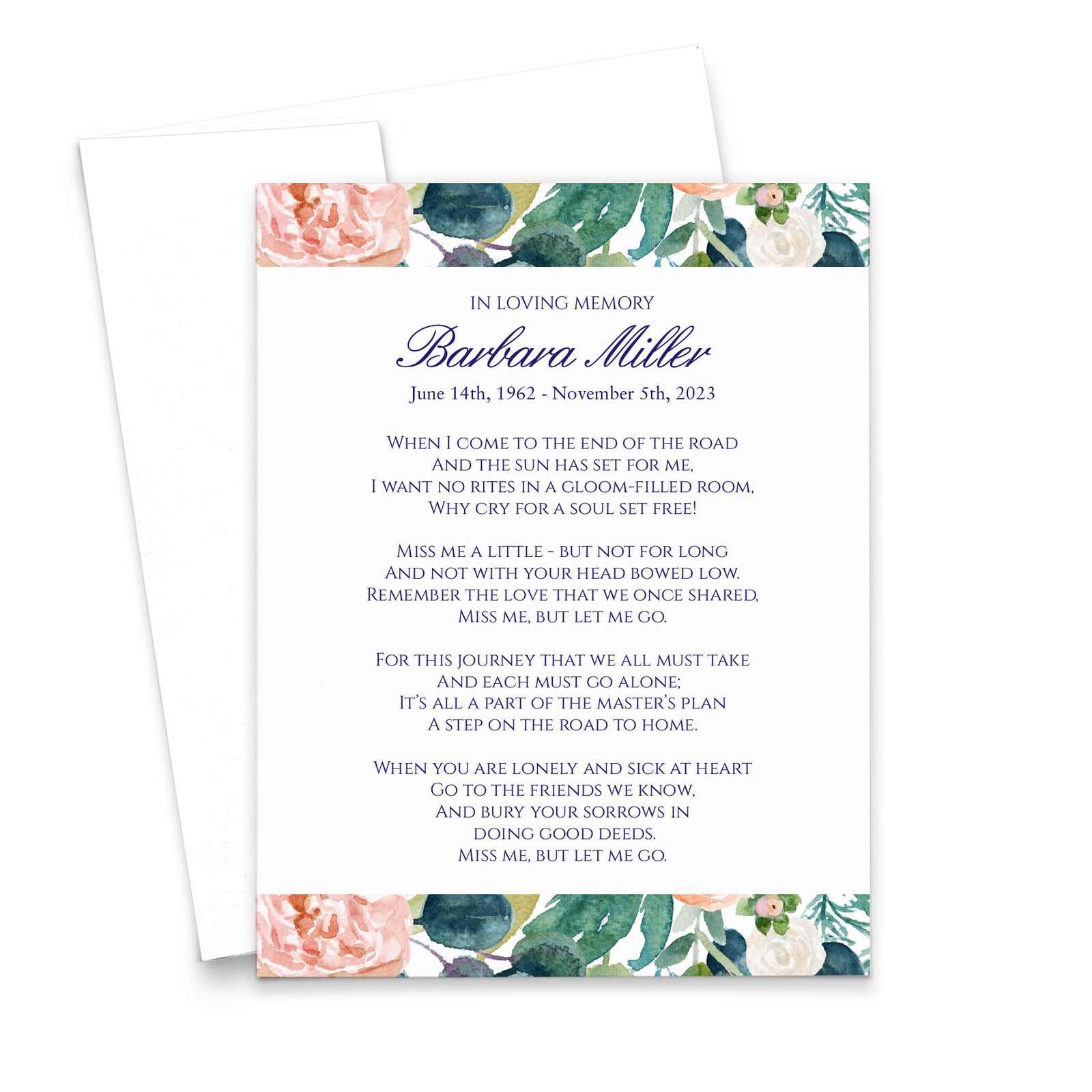 Custom Made Memorial Prayer Card With Floral Border
