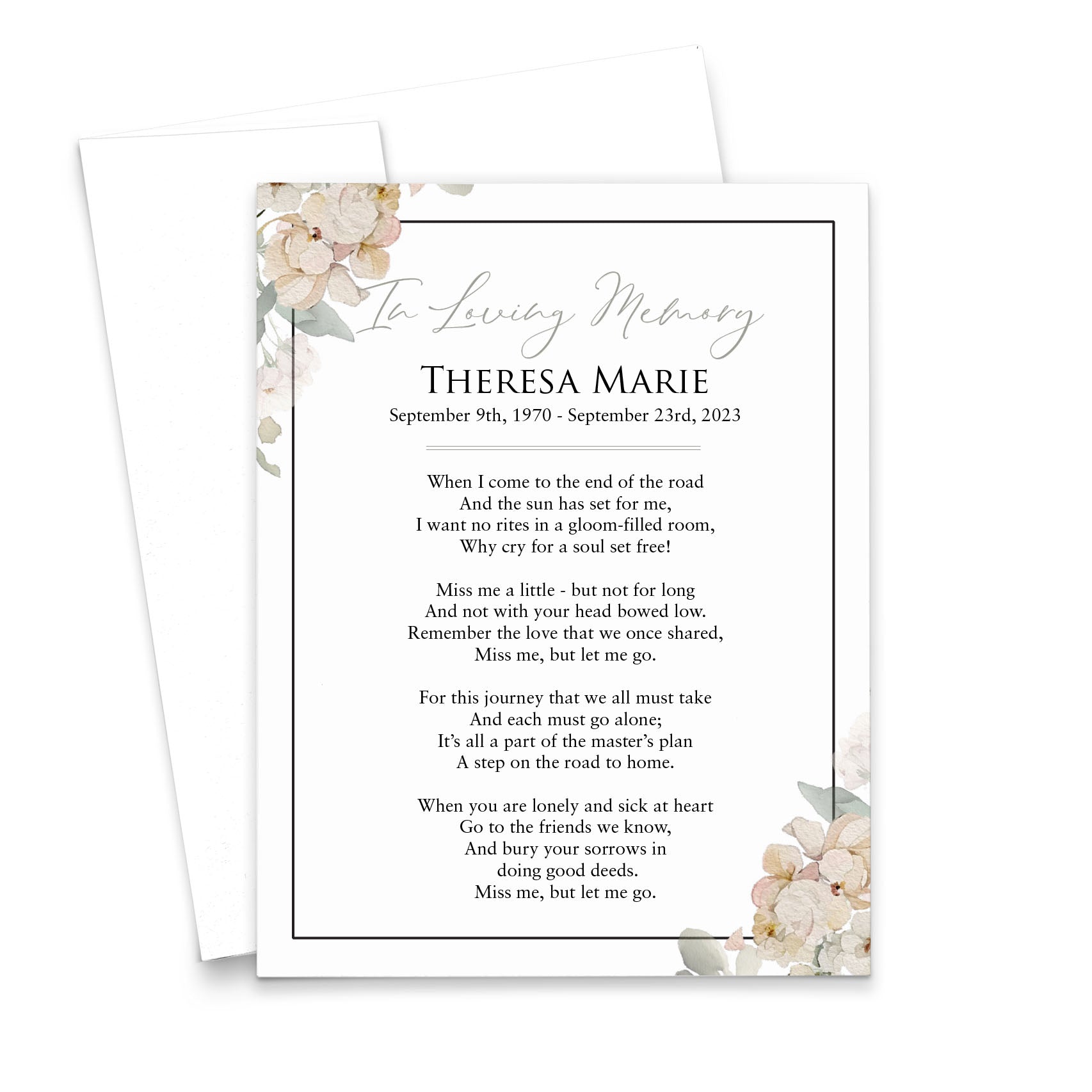 Watercolor Floral Funeral Prayer Cards With Border