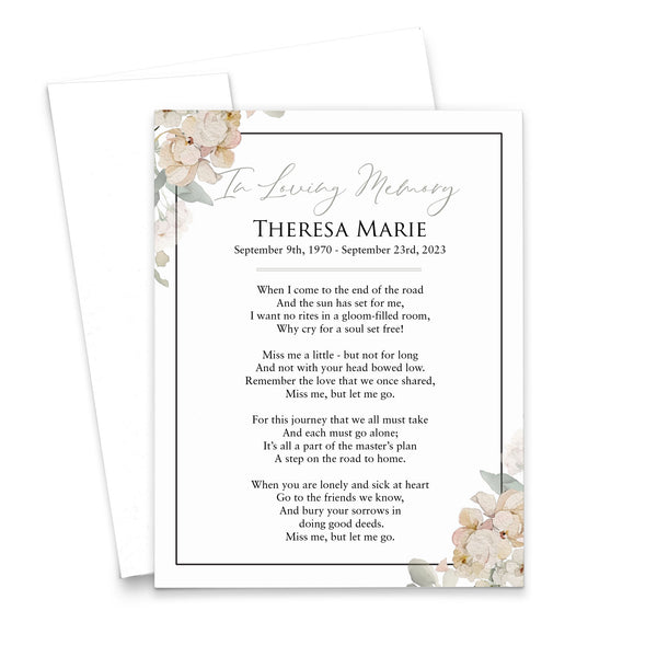 Watercolor Floral Funeral Prayer Cards With Border - Modern Pink Paper