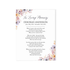 Custom Prayer Cards For Celebration Of Life With Floral Corners