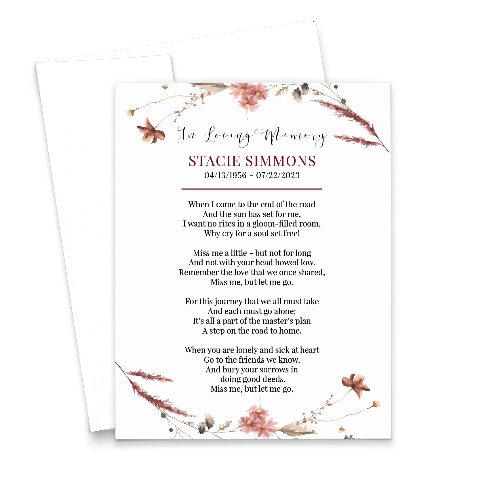 Rustic Personalized Funeral Prayer Cards With Wreath