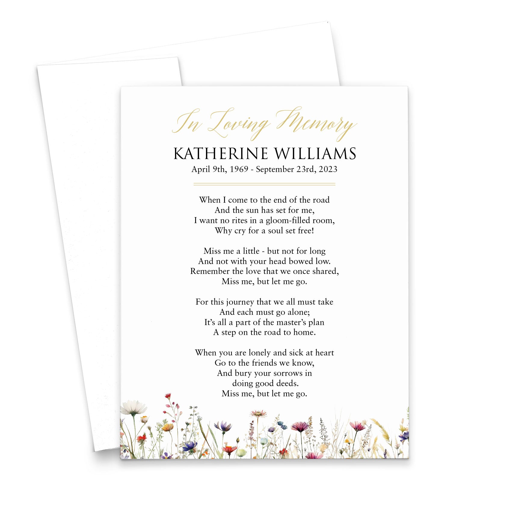 Personalized Memorial Prayer Cards With Wildflowers