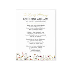 Personalized Memorial Prayer Cards With Wildflowers