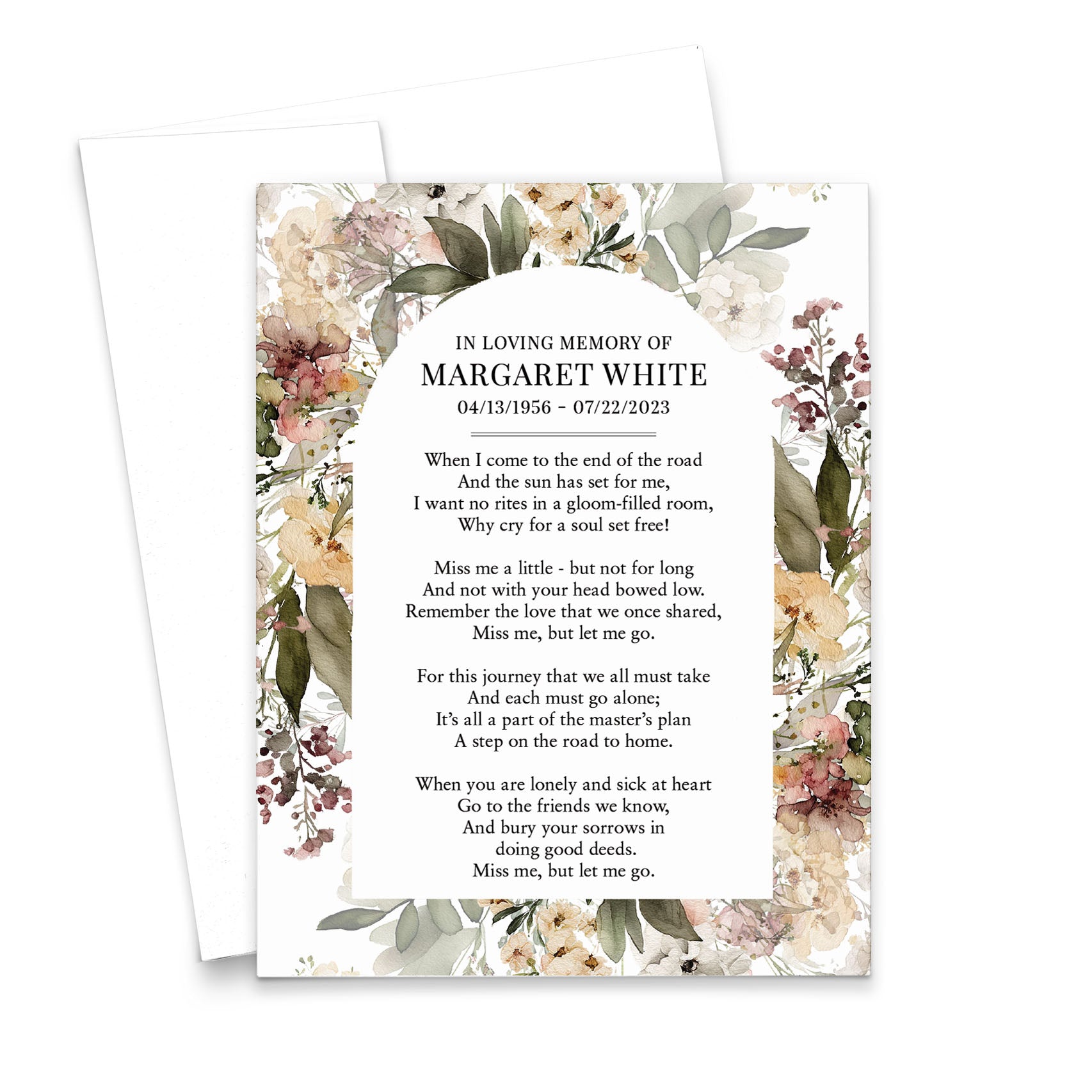 Contemporary Funeral Prayer Cards With Floral Arch