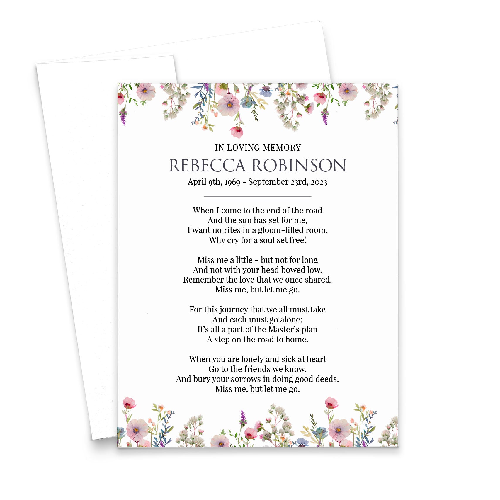 Pink Floral Custom Celebration Of Life Prayer Cards 